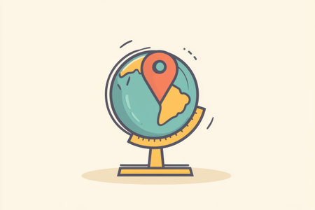 A highlighted location pin marks a specific destination on a minimalist globe, emphasizing travel and exploration.の素材