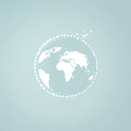 The design features a globe with an airplane creating a trail, representing exploration, wanderlust, and global travel.の素材