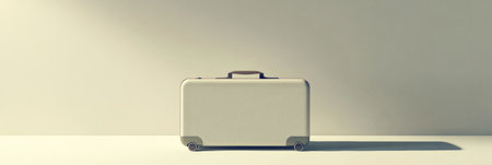 This illustration features a sleek suitcase resting against a wall, highlighting its minimalist design and sharp lines.の素材