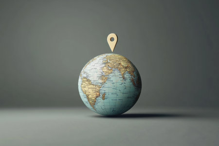 A minimalist globe features a destination pin, symbolizing the spirit of travel and adventure in a modern style.の素材