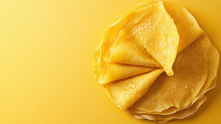 A delightful stack of golden crepes is arranged neatly, showing off their soft texture and vibrant color, ideal for various fillings or toppings.の素材