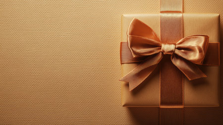 A small gift box adorned with a ribbon sits in the corner against a textured light background, evoking feelings of joy and anticipation.の素材