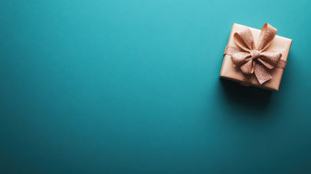 A small gift box adorned with a lovely bow sits in a corner against a textured background, ideal for celebrations and special moments.の素材