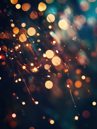 A vibrant array of abstract Christmas lights twinkling against a dark backdrop, capturing the essence of the holiday season.の素材