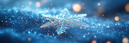 Delicate snowflakes shimmer beautifully against a tranquil winter background, enhancing the magical atmosphere of the season.の素材