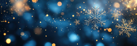 Delicate snowflakes create an enchanting display in the dark night, sparkling amidst a background of shimmering lights.の素材