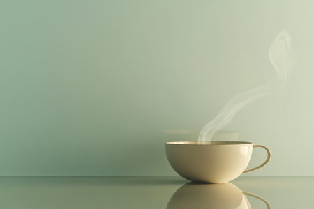 A gentle stream of steam rises from a delicate tea cup, creating a tranquil atmosphere in the cozy indoor setting.の素材