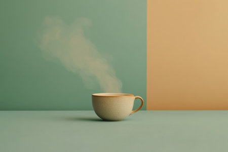 A warm cup of tea releases smooth, curving steam against a pastel background, inviting moments of relaxation and peace.の素材