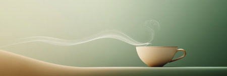 A steaming tea cup sits gracefully, releasing gentle wisps of steam that dance in a serene morning atmosphere, evoking warmth and comfort.の素材