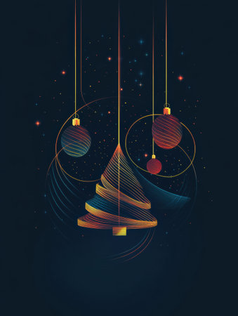 A minimalist design featuring glowing Christmas trees and ornaments illuminated against a dark backdrop, creating a festive atmosphere.の素材