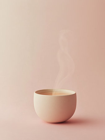 A tea cup gently releases steam, creating a serene atmosphere in a cozy setting during a calm morning hour.の素材