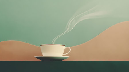 A delicate tea cup emits smooth, curling steam while placed on a saucer, creating a serene atmosphere ideal for relaxation.の素材