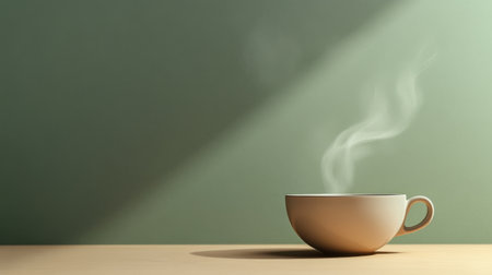 A warm cup of tea releases delicate steam, creating a serene atmosphere in a softly lit space perfect for relaxation.の素材