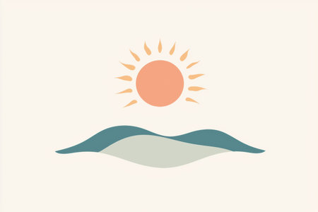 The sun rises slowly, casting a warm glow over smooth waves, creating a peaceful atmosphere perfect for relaxation.の素材