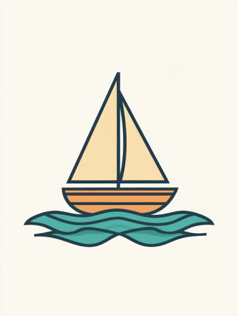 A stylish sailboat sails smoothly over gentle waves, embodying a sense of tranquility and simplicity in a peaceful nautical landscape.の素材