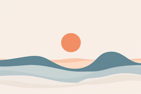 The sun rises softly over calm waves, creating a peaceful atmosphere perfect for relaxation and beach enjoyment.の素材