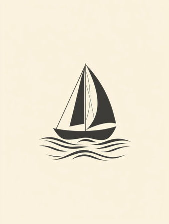 A sleek sailboat navigates through peaceful, minimal waves, embodied tranquility in a serene nautical environment.の素材