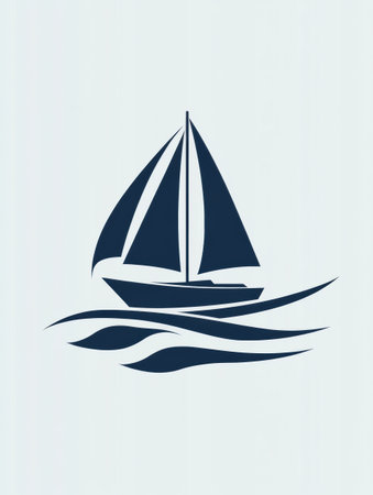 A sleek sailboat sails smoothly on tranquil waves, embodying peace and simplicity on a clear day at sea.の素材