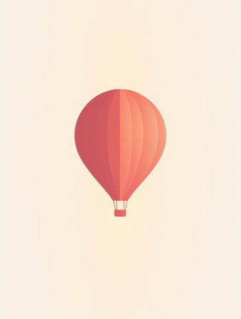 This design showcases a stylish, red hot air balloon, emphasizing its clean lines and minimalist aesthetic for modern visuals.の素材