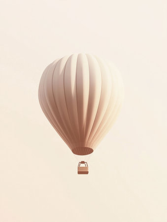 A sleek, minimalist hot air balloon ascends in the calm morning sky, inviting adventure and exploration at dawn.の素材
