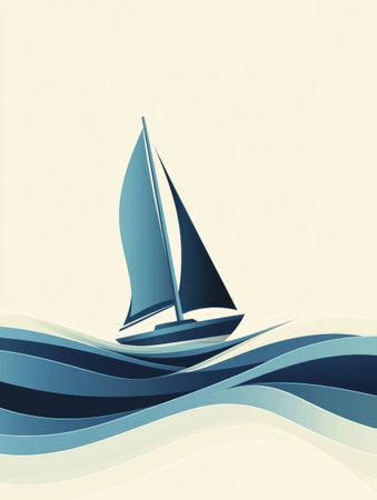 A sailboat moves gracefully across gentle waves, embodying tranquility amid a serene marine environment.の素材