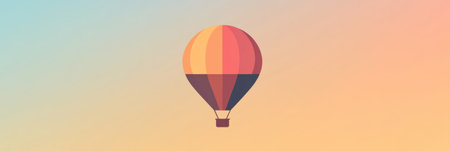 A colorful hot air balloon ascends serenely against a soft pastel sky during early morning hours, evoking a sense of adventure.の素材