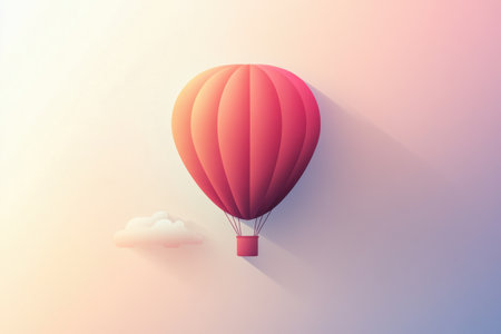 A sleek hot air balloon ascends into a soft pastel sky, surrounded by gentle clouds, evoking a sense of tranquility and adventure.の素材