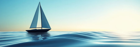 A sleek sailboat moves gracefully across tranquil waves, capturing the essence of a calm evening on the open water.の素材