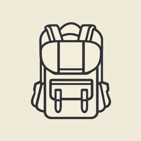 This minimalist backpack icon symbolizes a spirit of adventure, perfect for activities like hiking, camping, or travel in nature.の素材