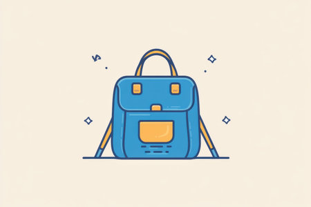 A clean backpack icon features a blue color palette and simple lines, perfect for representing adventure and outdoor exploration.の素材