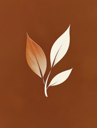 A gracefully designed tea leaf sits on a warm brown backdrop, highlighting its delicate features and enhancing its natural elegance.の素材