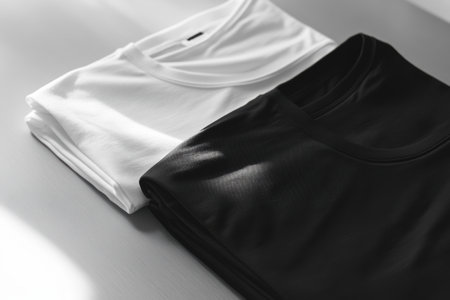 Minimalist sportswear in black and white is folded neatly, showcasing a simple, organized design perfect for everyday fitness activities.の素材