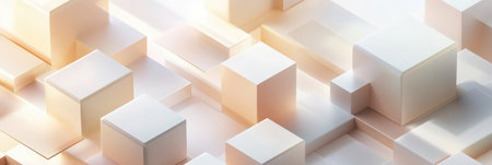 Cubes of different sizes and shades appear interconnected by lines, creating a visually appealing abstract design on a light backdrop.の素材