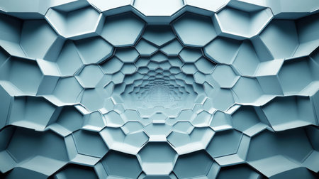 A captivating arrangement of hexagons gradually narrows toward the center, forming a striking geometric abstraction that mesmerizes viewers.の素材