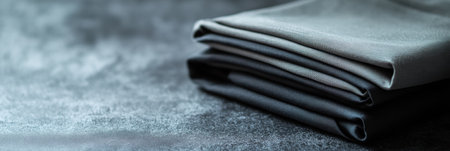 Neatly folded minimalist sportswear rests on a smooth table, reflecting a focus on style and functionality for active individuals.の素材