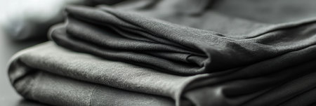 Minimalist sportswear is meticulously folded on a smooth table, creating an organized and stylish display in a modern setting.の素材