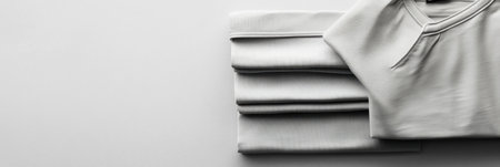 Soft, minimalist sportswear is arranged neatly on a smooth table, ideal for post-workout comfort or casual wear.の素材
