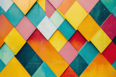 Brightly colored triangular patterns create an eye-catching geometric design, adding a contemporary touch to the urban environment.の素材