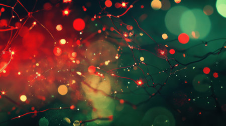 A vibrant display of Christmas ornaments and lights creates a joyful ambiance, capturing the essence of festive celebrations during winter.の素材