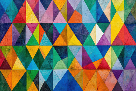 Vibrant triangular shapes in various colors form a captivating geometric pattern, showcasing abstract art in an expressive display.の素材