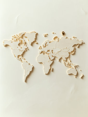 A world map outline features highlighted travel destinations, perfect for inspiring future trips around the globe.の素材