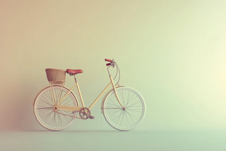 This minimalistic bicycle features a charming basket, embodying the essence of eco-friendly travel in a calm, pastel environment.の素材