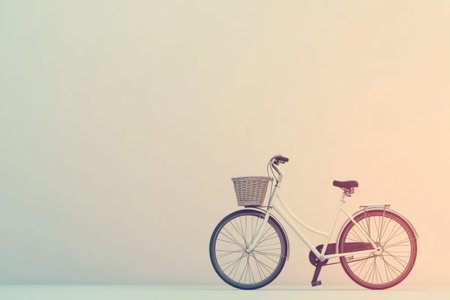 This minimalistic bicycle features a classic basket, symbolizing sustainable transport and inviting leisurely rides in an urban setting.の素材