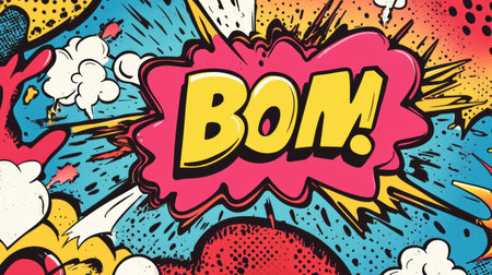 Bright and energetic doodles showcase comic-style action with bold sound effects like boom and bam, creating a playful atmosphere.の素材