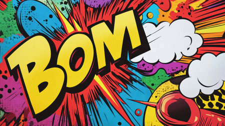 Vibrant comic-style doodles showcase dynamic speech bubbles and colorful effects like boom and bam, capturing a lively artistic essence.の素材