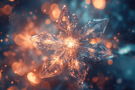 A stunning display of glowing icy tones forms intricate snowflake shapes, captivating viewers with its beautiful night ambiance.の素材