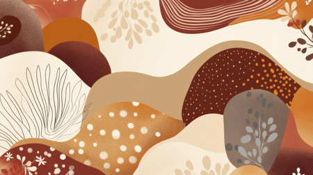 This artwork showcases a colorful doodle design filled with retro shapes, warm hues, and vintage patterns, evoking nostalgic memories.の素材