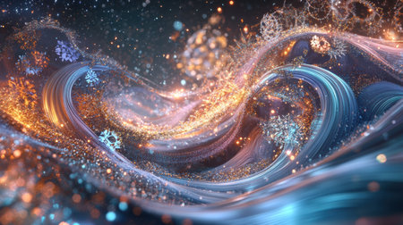 Colorful swirls and sparkling elements create an enchanting atmosphere, embodying the joy and excitement of New Year's Eve festivities.の素材