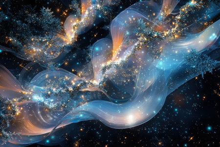 Colorful swirls and sparkling lights evoke the excitement of New Yearの素材