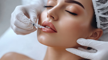 A professional administers a hyaluronic acid injection to enhance the womanの素材
